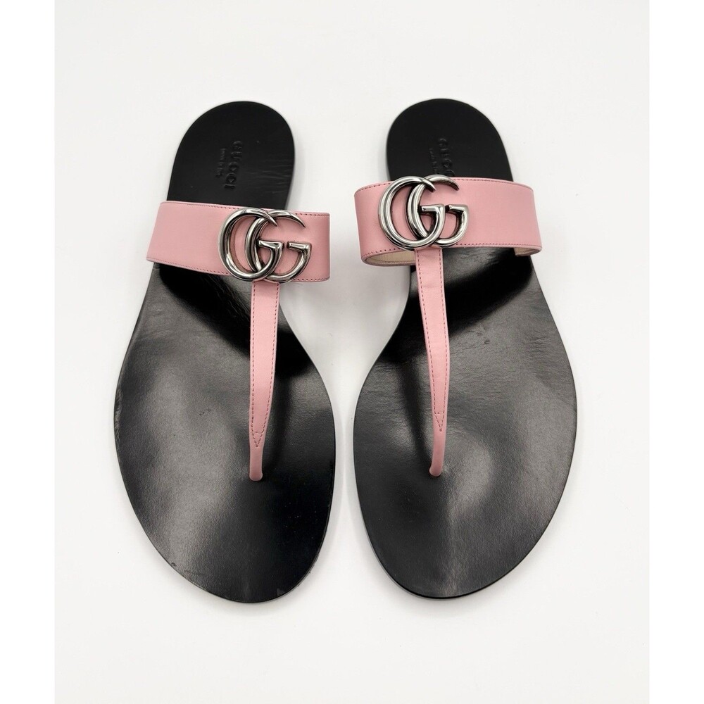 Gucci Pink Marmont Leather Thong Sandals w/ GG Double G Logo Size EU 39